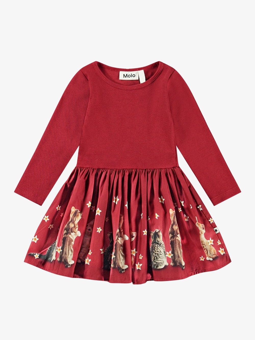 Molo Baby Candi Red Long-Sleeve Kitten Dress Girls Size 92 (2y 24mo)